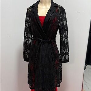 Black Lace Long Sleeve Duster